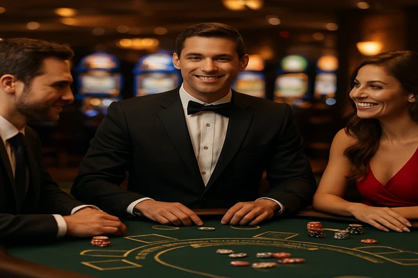 বহু রঙের স্লট মেশিন ও উজ্জ্বল আলোয় পরিপূর্ণ গেমিং পরিবেশ