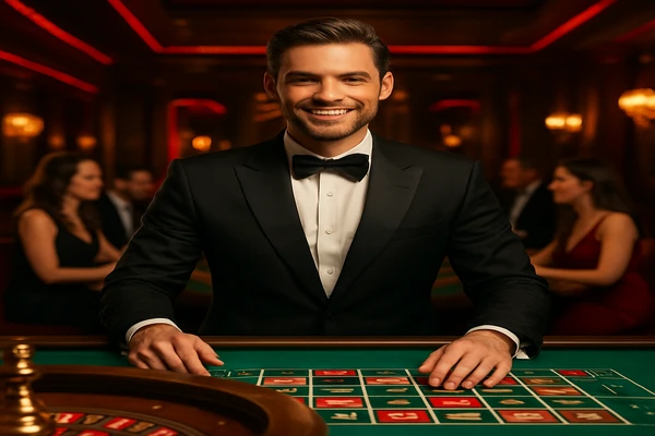 একজন পুরুষ অনলাইন গেমে জয় উদযাপন করছেন, চারদিকে গেমিং প্রতীকগুলো ভাসছে